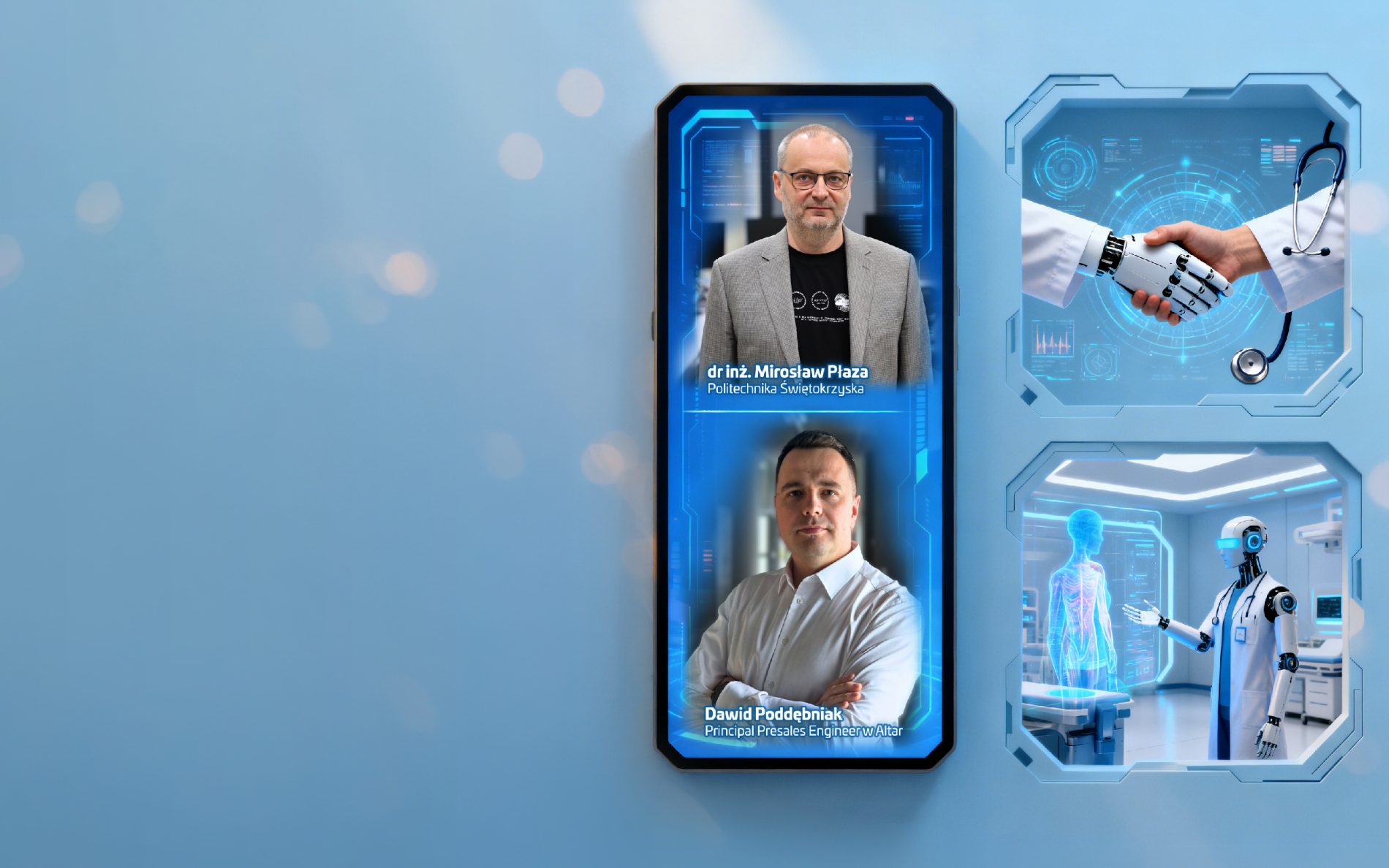 Baner reklamowy Echo Nauki w Galerii Echo prezentujący nowoczesne technologie AI.