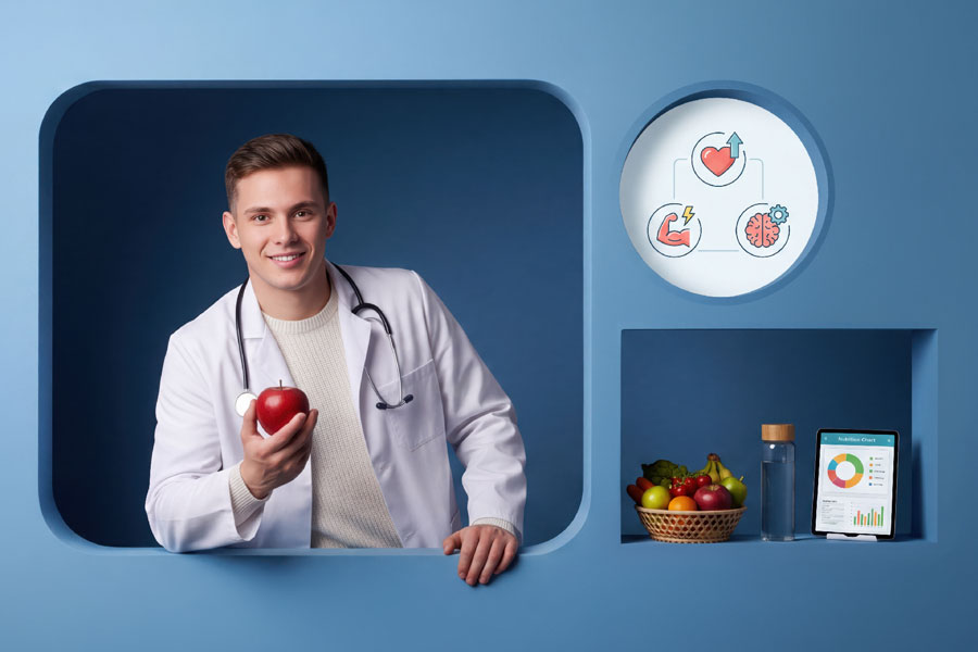 Grafika promująca wydarzenie Zdrowie pod Kontrolą w Kielcach z ikonami serca, mięśni i mózgu.