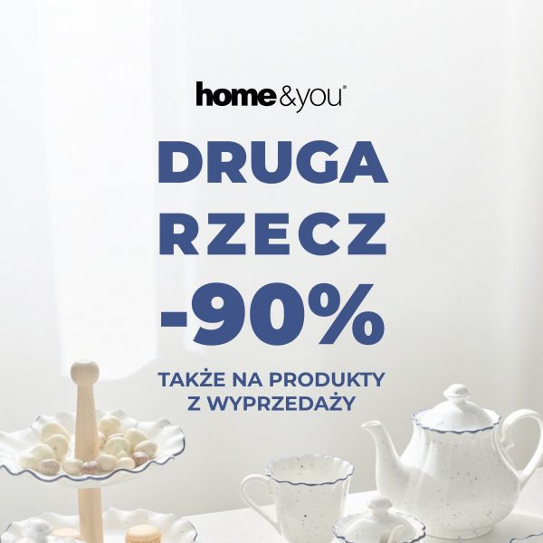 Grafika promocyjna salonu home&you informująca o weekendowej akcji rabatowej łączącej się z wyprzedażą.