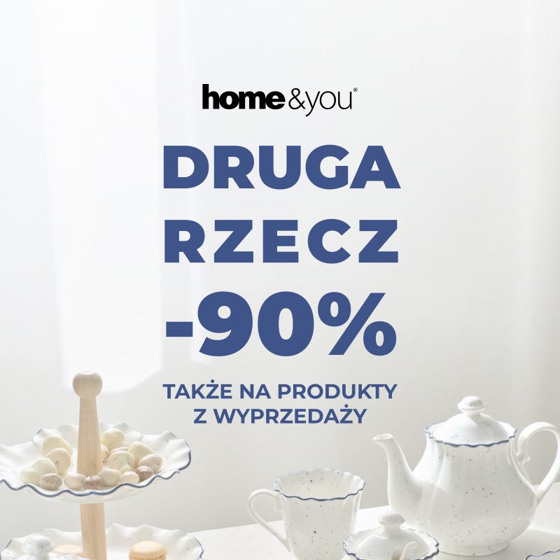 Grafika promocyjna salonu home&you informująca o weekendowej akcji rabatowej łączącej się z wyprzedażą.