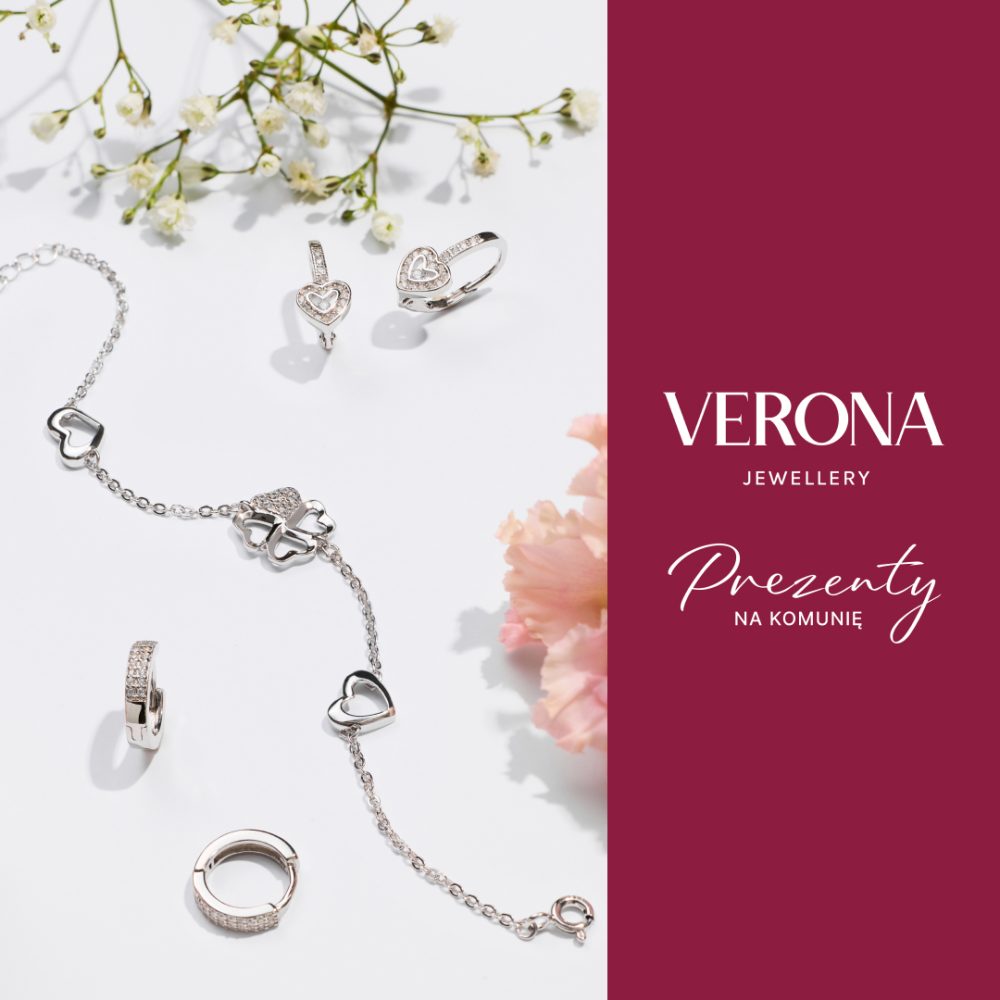 Zdjęcie produktowe biżuterii komunijnej prezentujące ofertę salonu Verona.