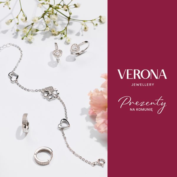 Zdjęcie produktowe biżuterii komunijnej prezentujące ofertę salonu Verona.