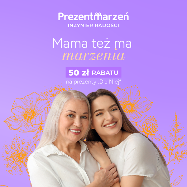 Dwie uśmiechnięte kobiety i kwiaty na fioletowym tle Prezentmarzeń