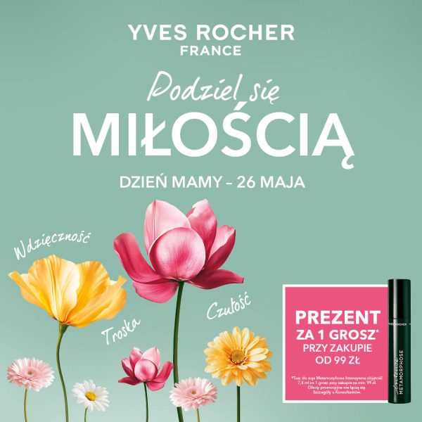 Kolorowe kwiaty i tusz do rzęs na miętowym tle Yves Rocher