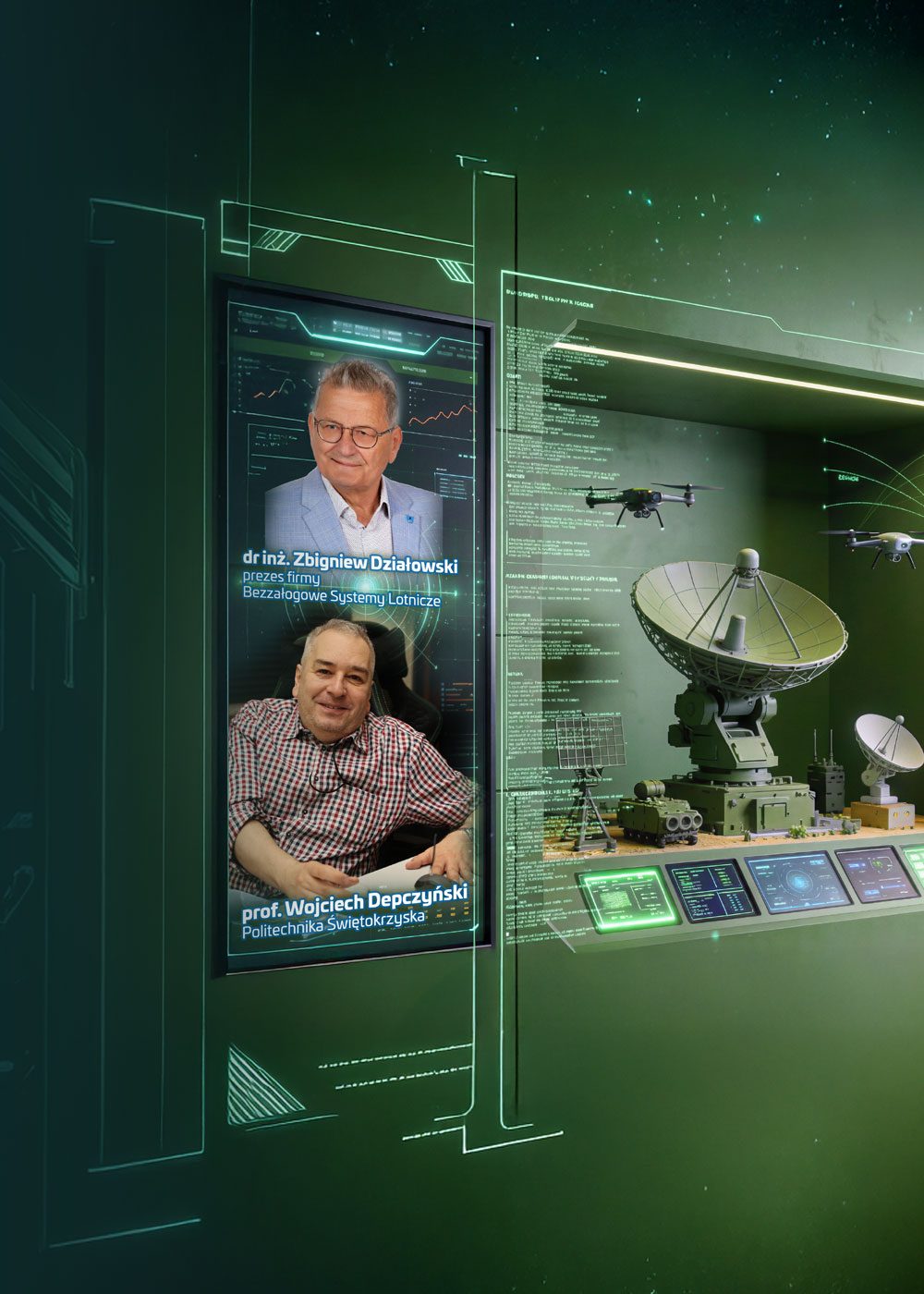 Pionowy plakat reklamowy zapowiadający czerwcowe spotkanie z nauką i nowoczesnymi technologiami wojskowymi w kieleckim centrum handlowym