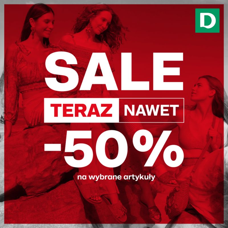 Grafika promocyjna marki Deichmann informująca o wyprzedaży do -50%.
