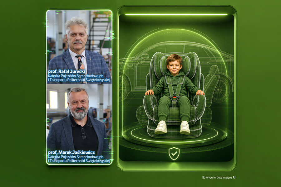 Galeria Echo Echo Nauki Bezpieczni w podróży profesorowie Marek Jaśkiewicz i Rafał Jurecki oraz fotelik AVIONAUT SAFE